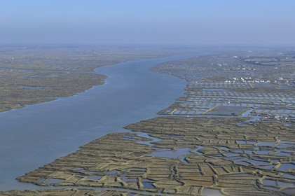 France, Charente-Maritime (17), bassin de Marennes-Oléron, la Seudre à Marennes  (vue aérienne)