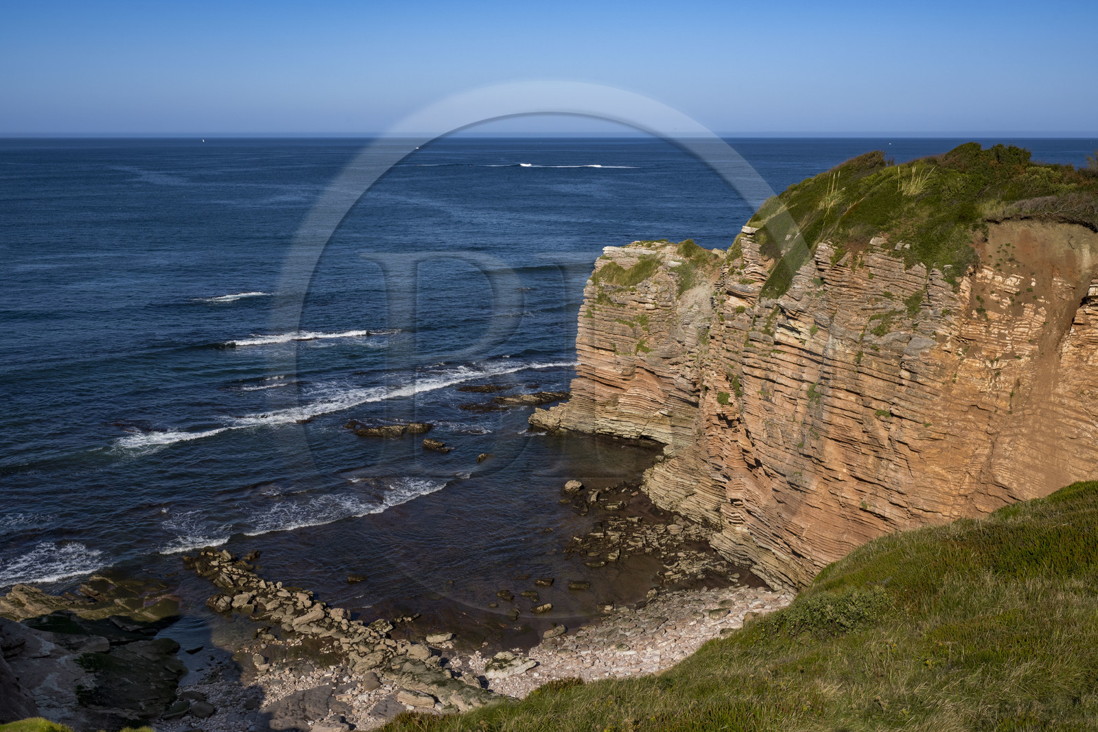 France, Pyrénées-Atlantiques (64), la côte du Pays-Basque, le domaine d'Abbadia géré par le Conservatoire du littoral, falaise de la pointe Kapela