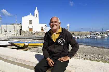 Italy, Sicily, Aeolian Islands, listed as World Heritage by UNESCO, Lipari Island, Lipari, Marina Corta fishing port, the fisherman Antonio Lo Presti