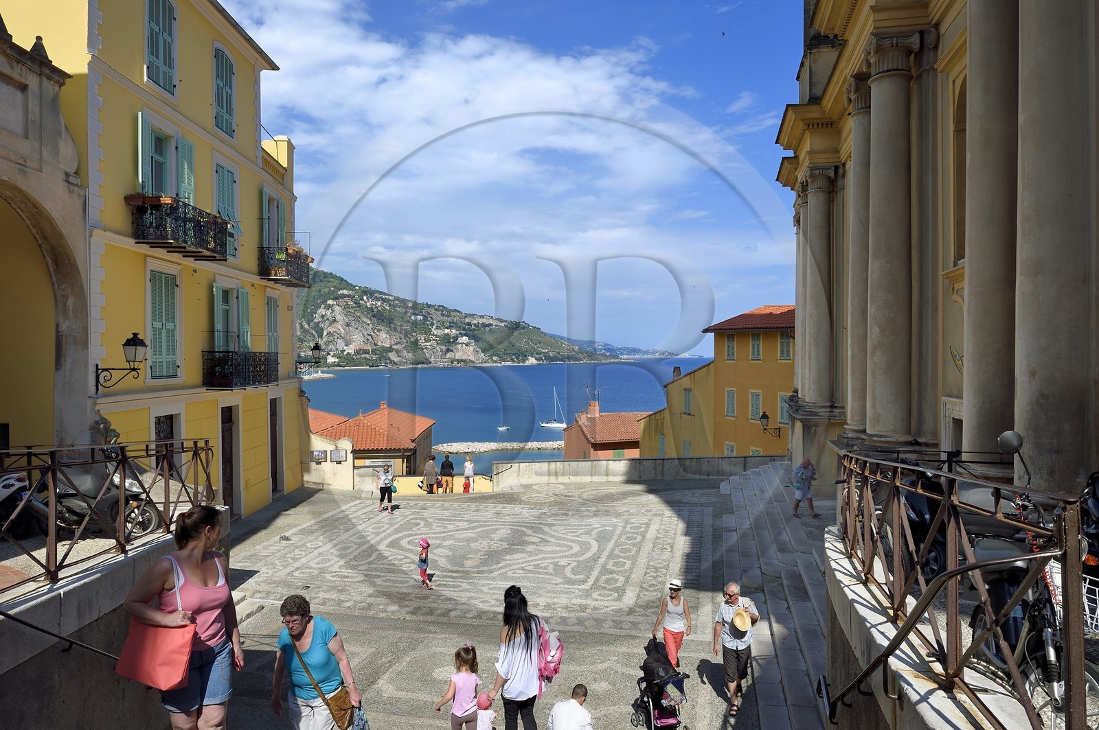 France, Alpes-Maritimes, Menton, old town, the parvis Saint-Michel and the basilique Saint Michel Archange (Saint Michael the Archangel Basilica) right
