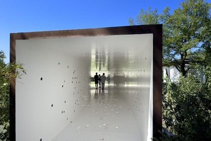 France, Var, Le Muy, Fondation Bernar Venet, inside the tube-bridge, work by Bernar Venet above the river Nartuby