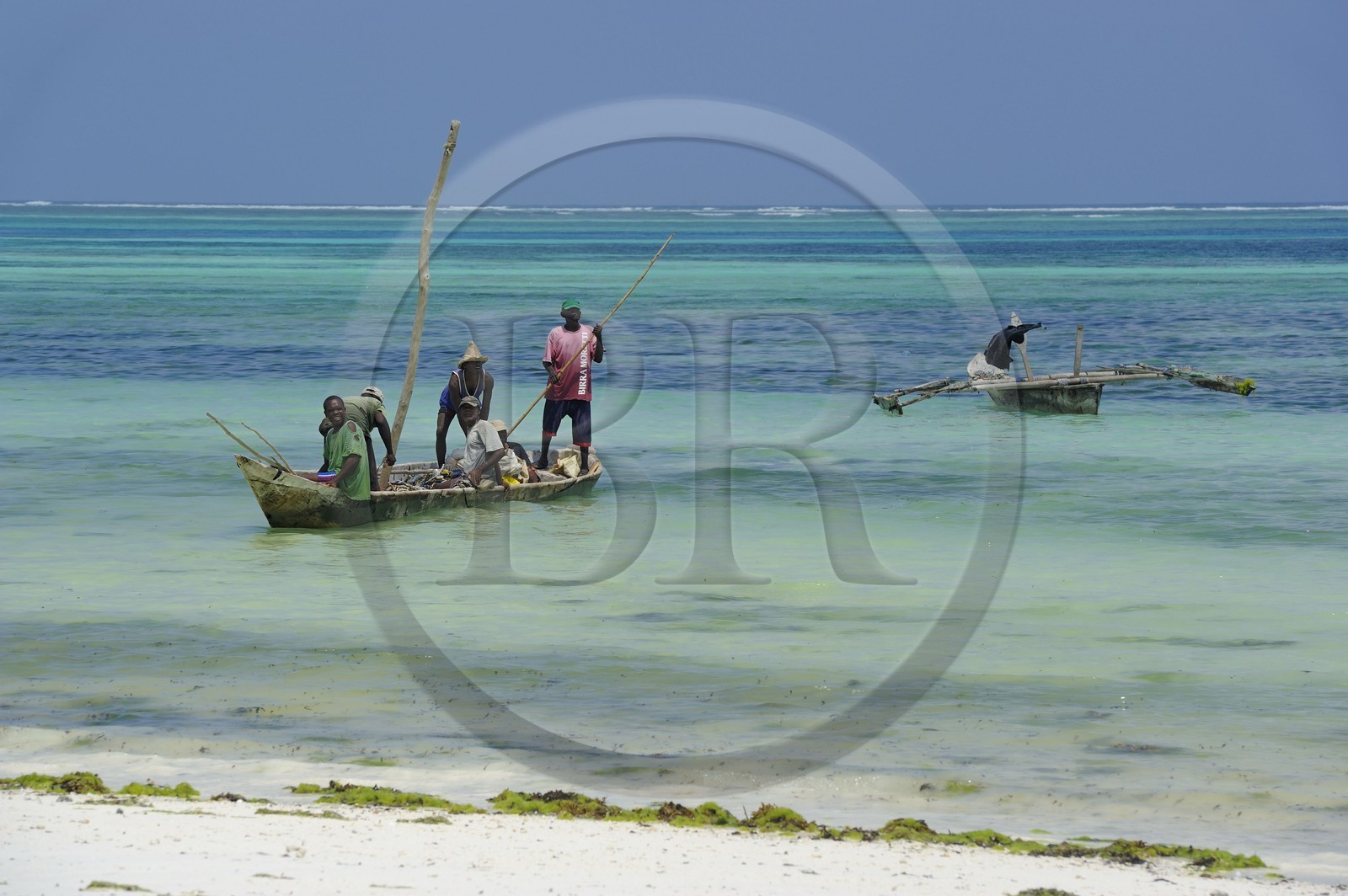 Tanzanie, archipel de Zanzibar, île de Unguja (Zanzibar), côte Sud-Est, Bwejuu, pêcheurs sur des dhow (boutre traditionnel)