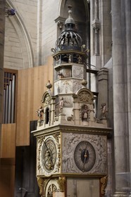 France, Rhone, Lyon, historical site listed as World Heritage by UNESCO, Vieux Lyon (Old Town), Saint Jean Cathedral (Saint John's Cathedral), astronomical clock