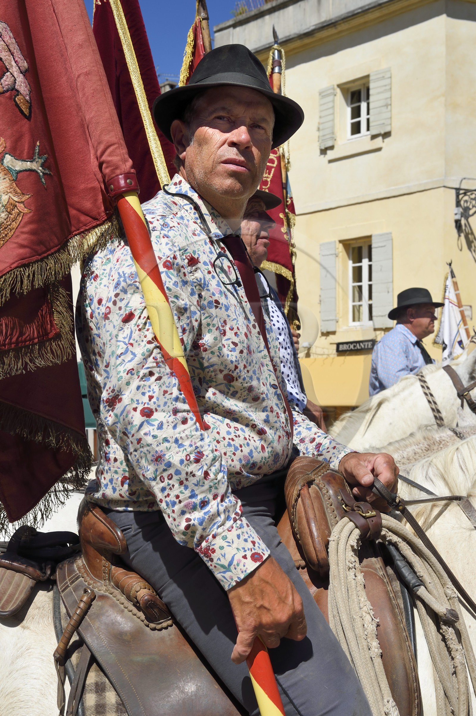France, Bouches du Rhone, Arles, the course camarguaise of the Cocarde d'Or at the Arenas, gardians riding horses