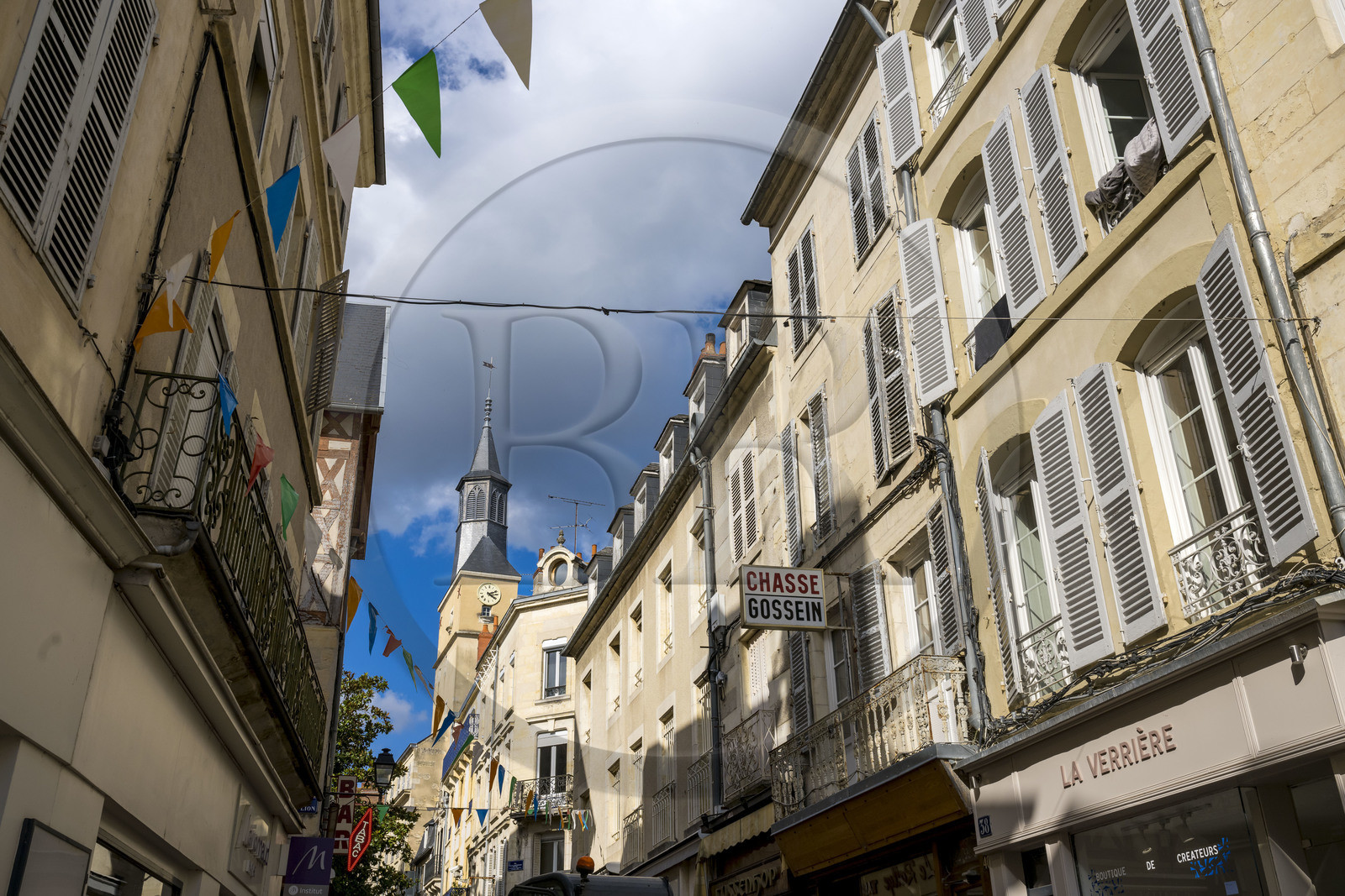 France, Nièvre, Nevers, belfry on rue François Mitterrand, the main commercial street