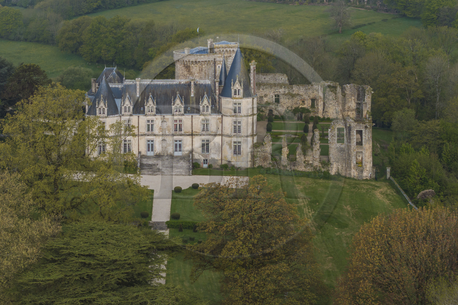 France, Vendee, Sèvremont, the Château de la Flocellière, gite and guest room (aerial view)