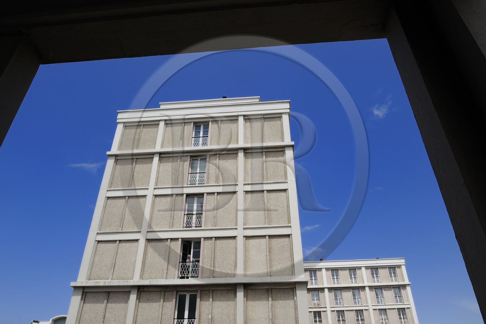 France, Seine Maritime, Le Havre, Downtown rebuilt by Auguste Perret listed as World Heritage by UNESCO, Perret buildings of Porte Océane (Ocean Gate) at the end of the Avenue Foch