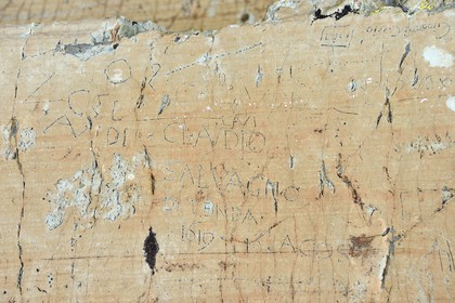France, Alpes-Maritimes, parc national du Mercantour (Mercantour National Park), the Vallee des Merveilles (Valley of Wonders), Graffiti of Claudio Salvagno di Tenda dated 1619, his name actually appears in the parish registers of the time
