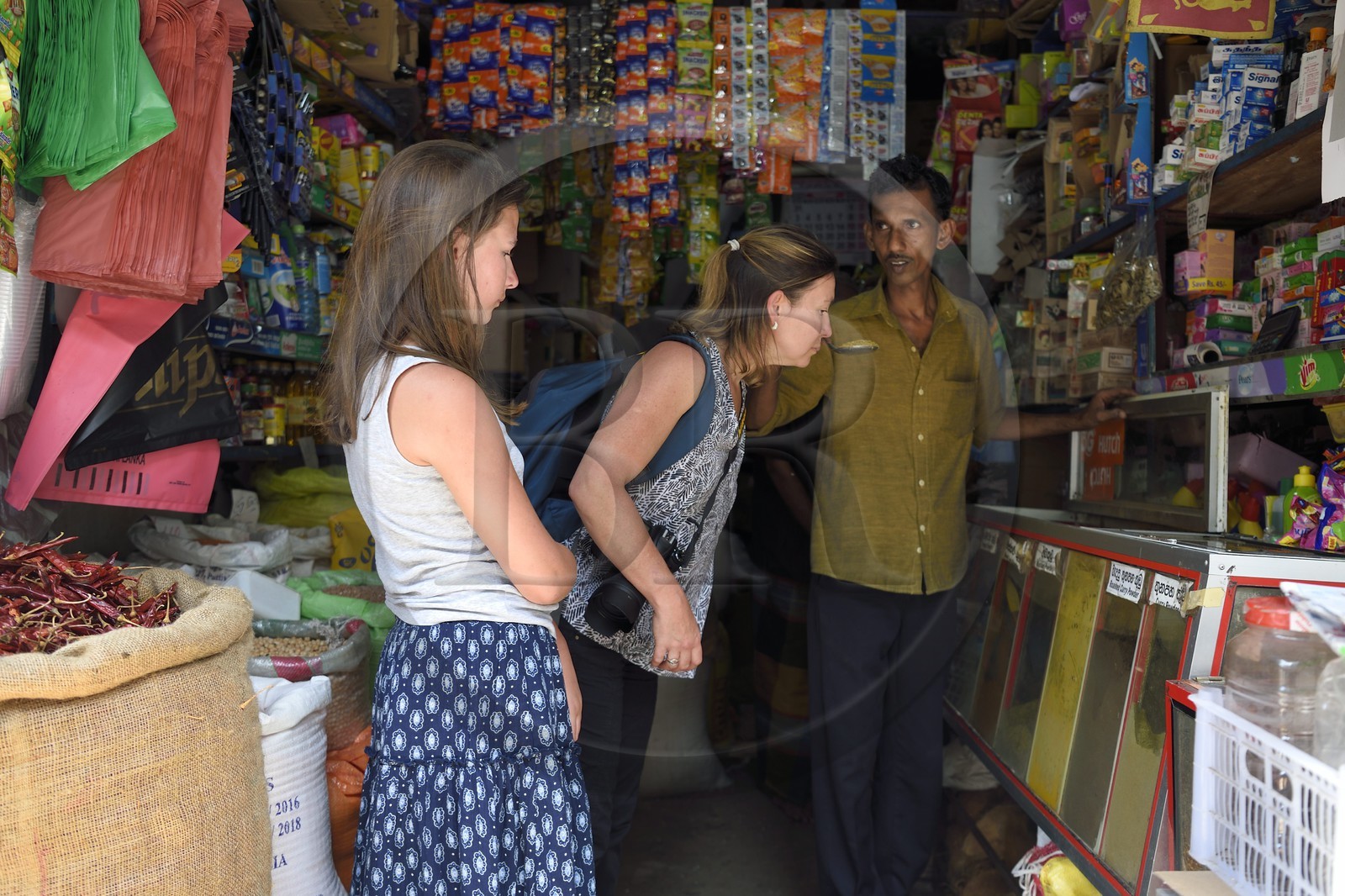 Sri Lanka, Province du Sud, Fort de Galle, classé Patrimoine Mondial de l'UNESCO, achat d'épices dans une boutique