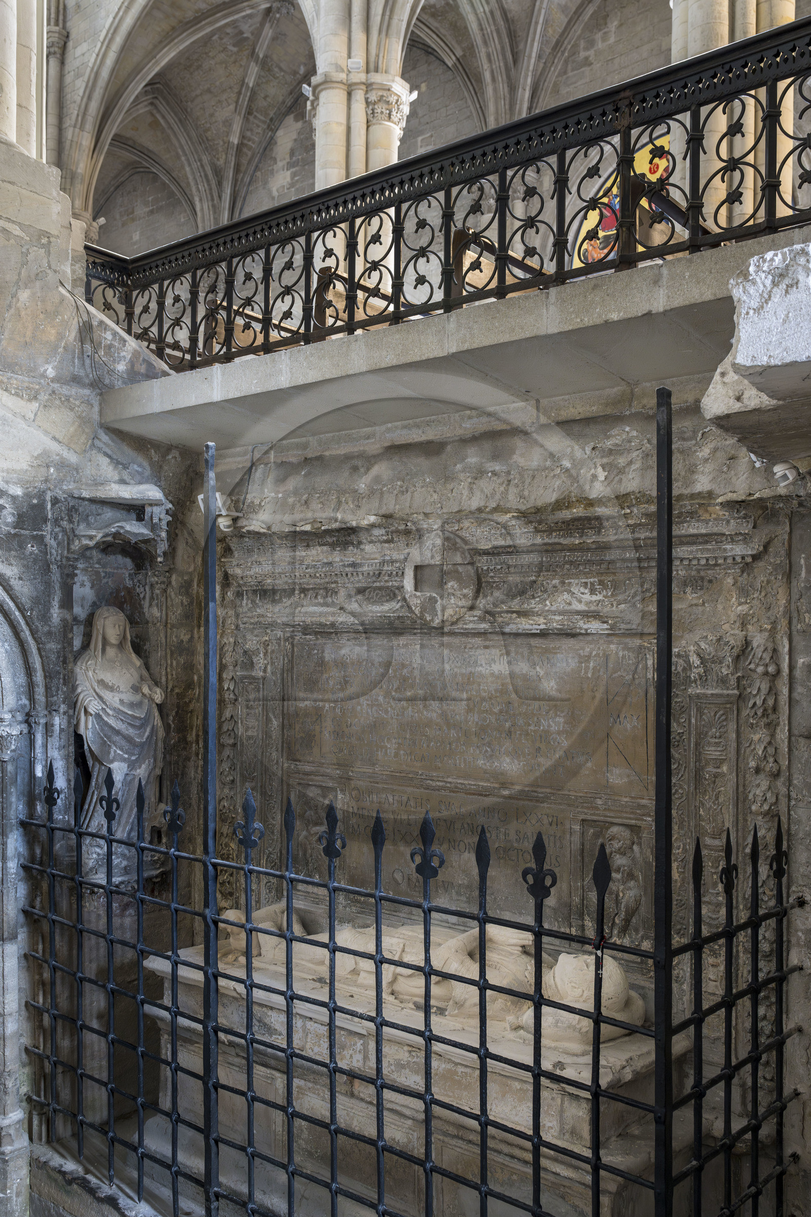 France, Bouches du Rhone, Tarascon, the royal collegiate church of Sainte-Marthe built in the 11th and 12th centuries, tomb of Jean de Cossa, seneschal of Provence and friend of King René, in the access to the crypt