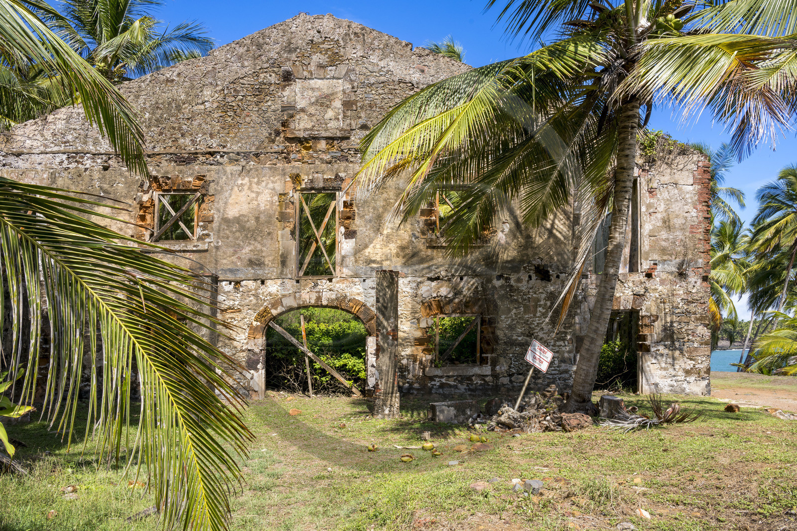 France, French Guiana, Kourou, Salvation Islands (Iles du Salut), ruins of the works workshop on Royal island