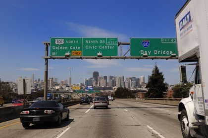 Etats-Unis, Californie, San Francisco, arrivée de l'autoroute 101 sur la ville