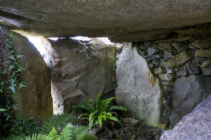 France, Finistère (29), Baie de Morlaix, Presqu'ïle de Kernehelen, site mégalithique du Cairn de Barnenez vieux de 6000 ans, dolmen à couloir, chambre B
