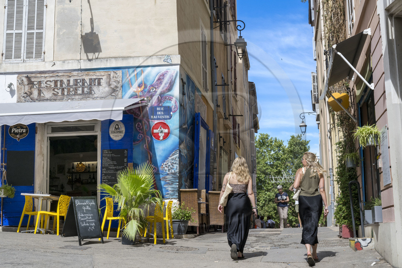 France, Bouches du Rhone, Marseille, Panier district, order from a restaurateur to the street artist Loïc Perrel known as Poasson to highlight his restaurant on rue des Mauvestis