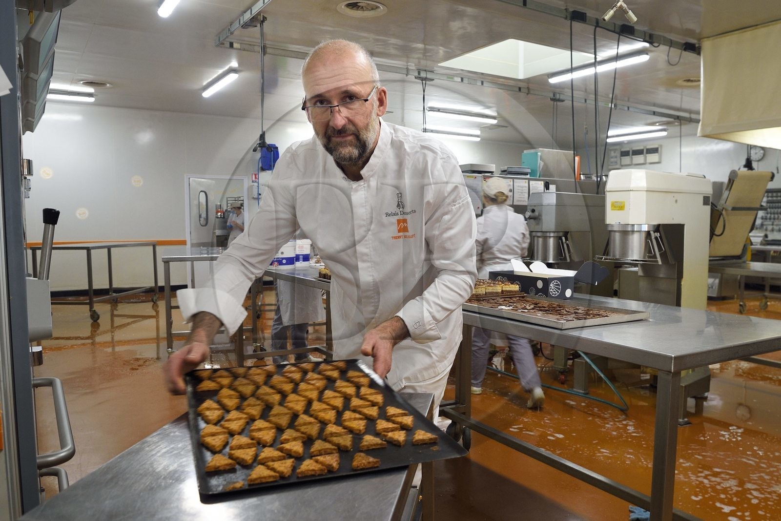 France, Bas Rhin, Munlhdolseim, pastry chocolatier Thierry Mulhaupt in his workshop, salty bredele (biscuits) platter
