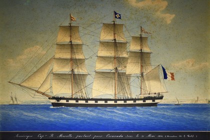 France, Var, Saint-Tropez, 16th century citadel, Museum of St. Tropez Maritime History, painting of the three-masted America commissioned by captain Morello in the 19th century