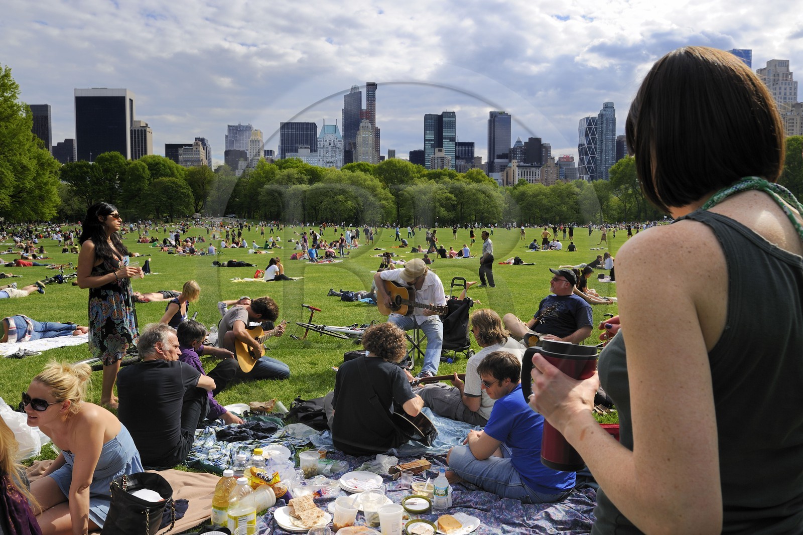 Etats-Unis, New York, Manhattan, Central Park, un dimanche sur le Sheep Meadow, rencontre d'un groupe d'ami musiciens