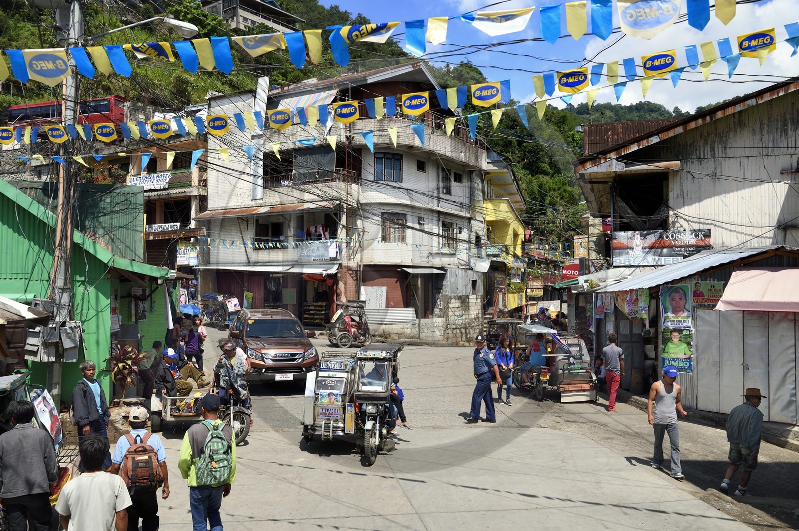 Philippines, Ifugao province, Banaue town, tricycle motorcycle taxi on the main square