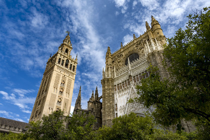 Espagne, Andalousie, Séville, la cathédrale, classé Patrimoine Mondial de l'UNESCO, le Patio de los Naranjos et la tour Giralda