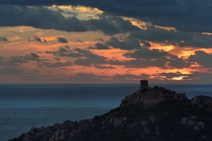 France, Corse du Sud, Cala de Roccapina natural site, genoese tower and Lion rock