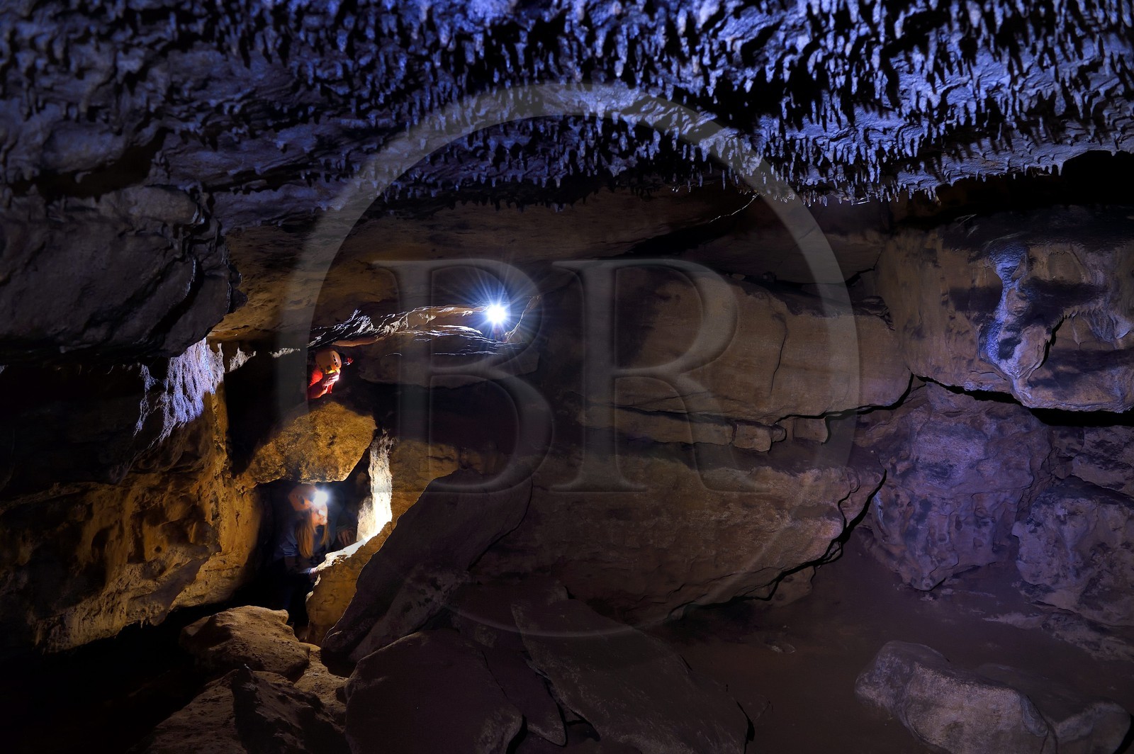 France, Dordogne (24), Périgord Noir, vallée de la Dordogne, Groléjac, initiation à la spéléologie avec Laurent Lignac de Couleur Périgord dans la grotte du Pechialet