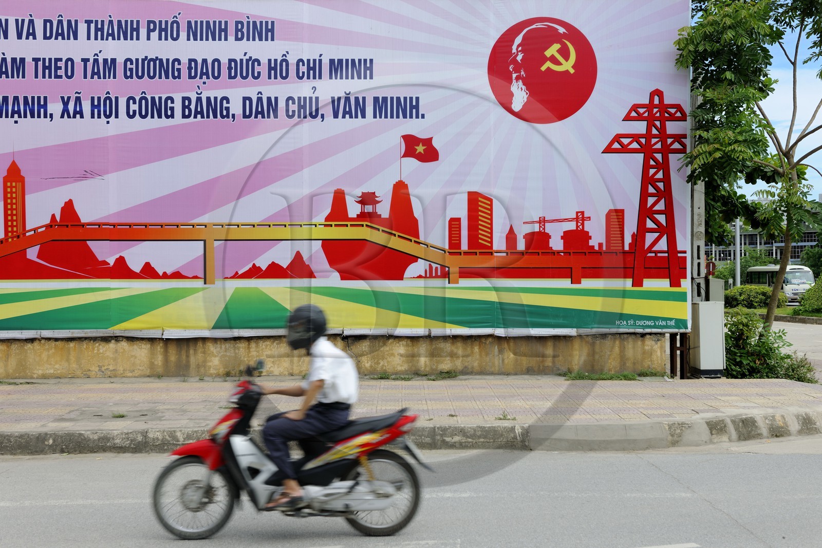 Vietnam, Ninh Binh, propaganda poster for the communist party