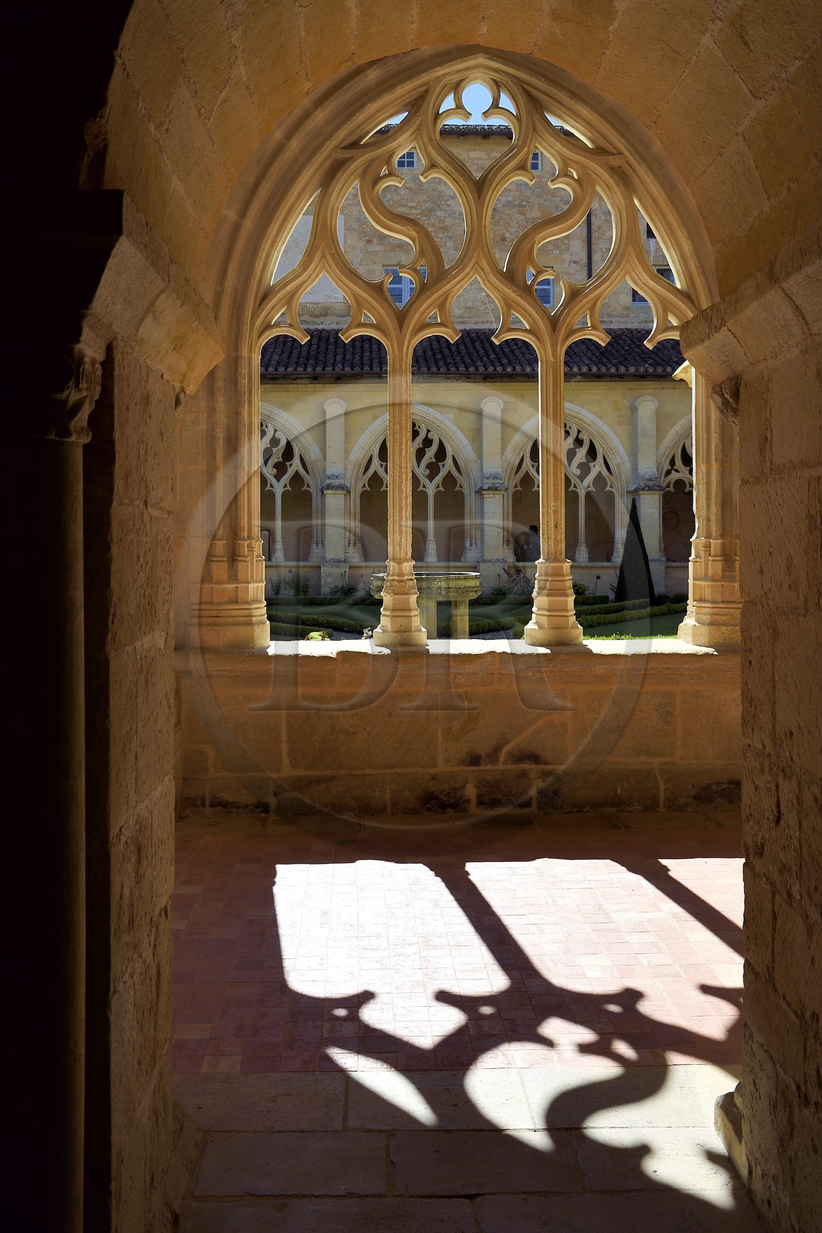 France, Dordogne,  Perigord Noir, Le Buisson de Cadouin, former cistercian abbey church, stage on the Camino de Santiago (Way of St. James) listed as World Heritage by UNESCO, the cloister of the 15th century
