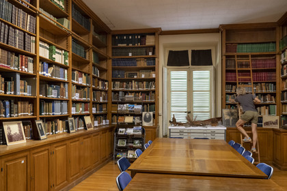 France, Alpes-Maritimes, Antibes, The Botanical Garden of Villa Thuret (attached to INRAE), labeled Jardin Remarquable (Outstanding Garden) and Remarkable Tree, the historical library