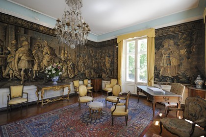 France, Indre et Loire, Amboise, Loire Valley listed as World Heritage by UNESCO, Le Clos Luce castle, Leonardo Da Vinci park (Leonardo Da Vinci's last house), 18th century Salon