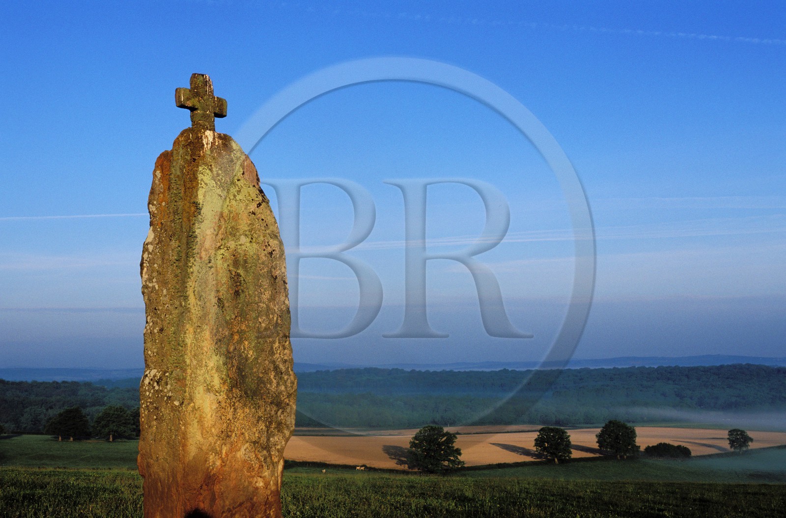France, Saone et Loire, Mâconnais, chapelle sous Brancion menhir (standing stone)