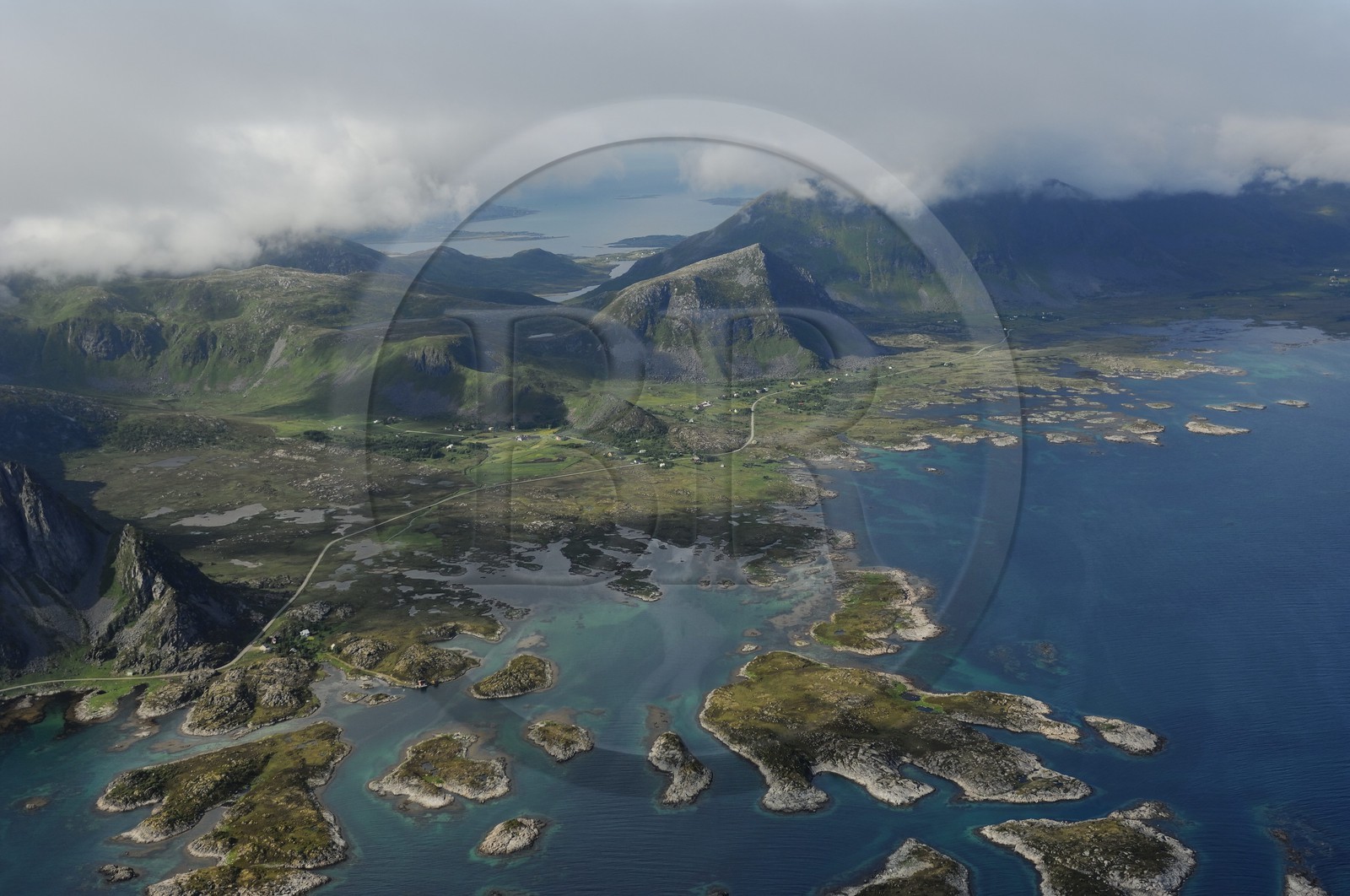 Norway, Nordland County, Lofoten Islands, Vestvagoy island (aerial view)