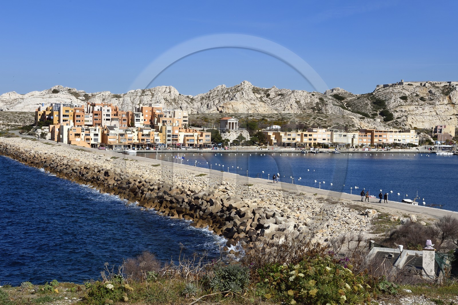 France, Bouches du Rhone, Marseille, Calanques National Park, archipelago of Frioul islands, Ratonneau island, the village and port of Frioul