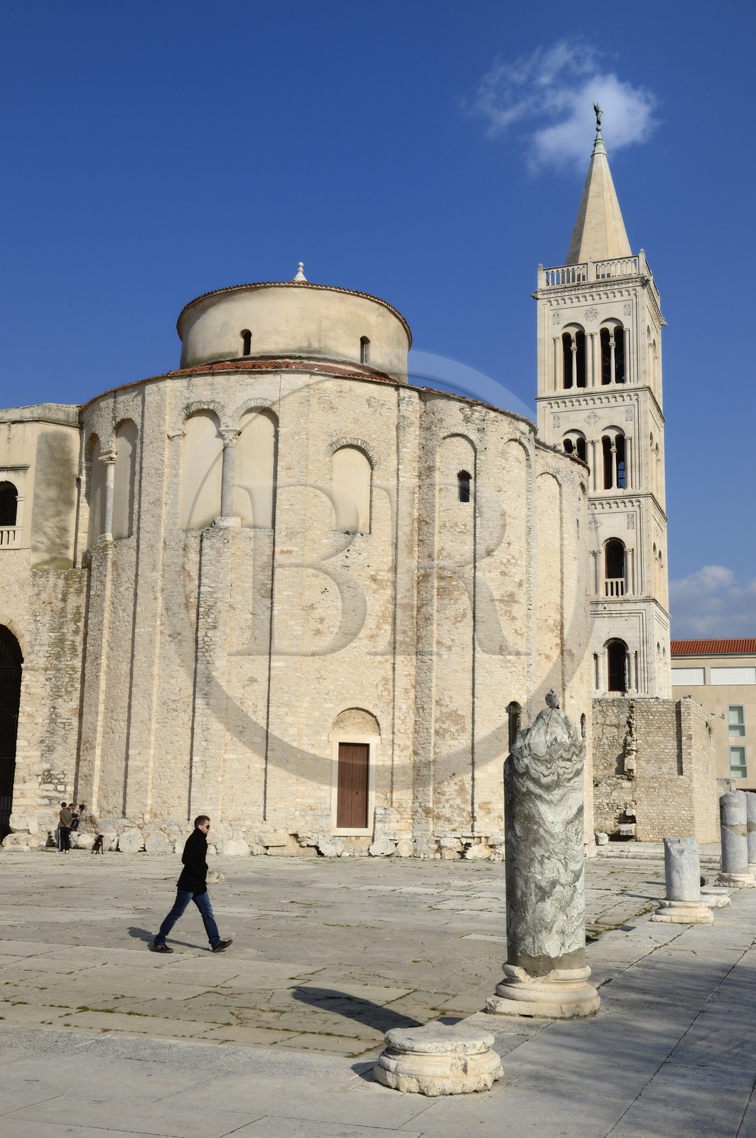 Croatia, Dalmatia, Dalmatian Coast, Zadar, Roman forum, Saint Donat church and the cathedral bell tower