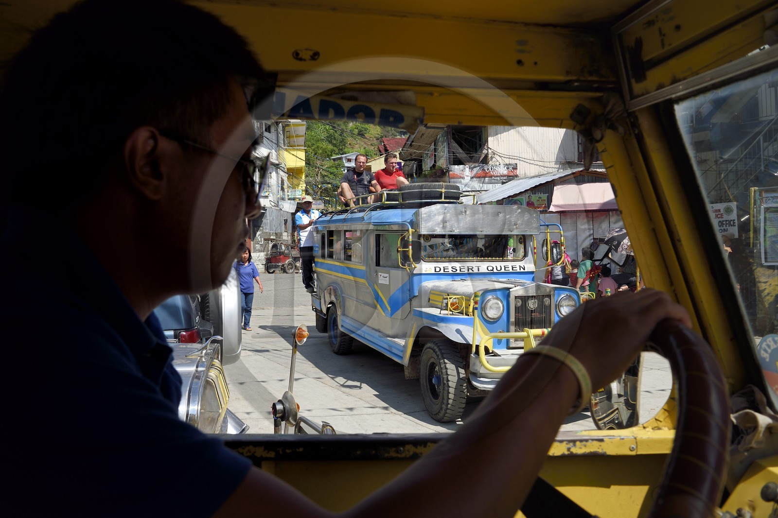 Philippines, Ifugao province, Banaue town, jeepney (elongated jeep to transport passengers) on the main square
