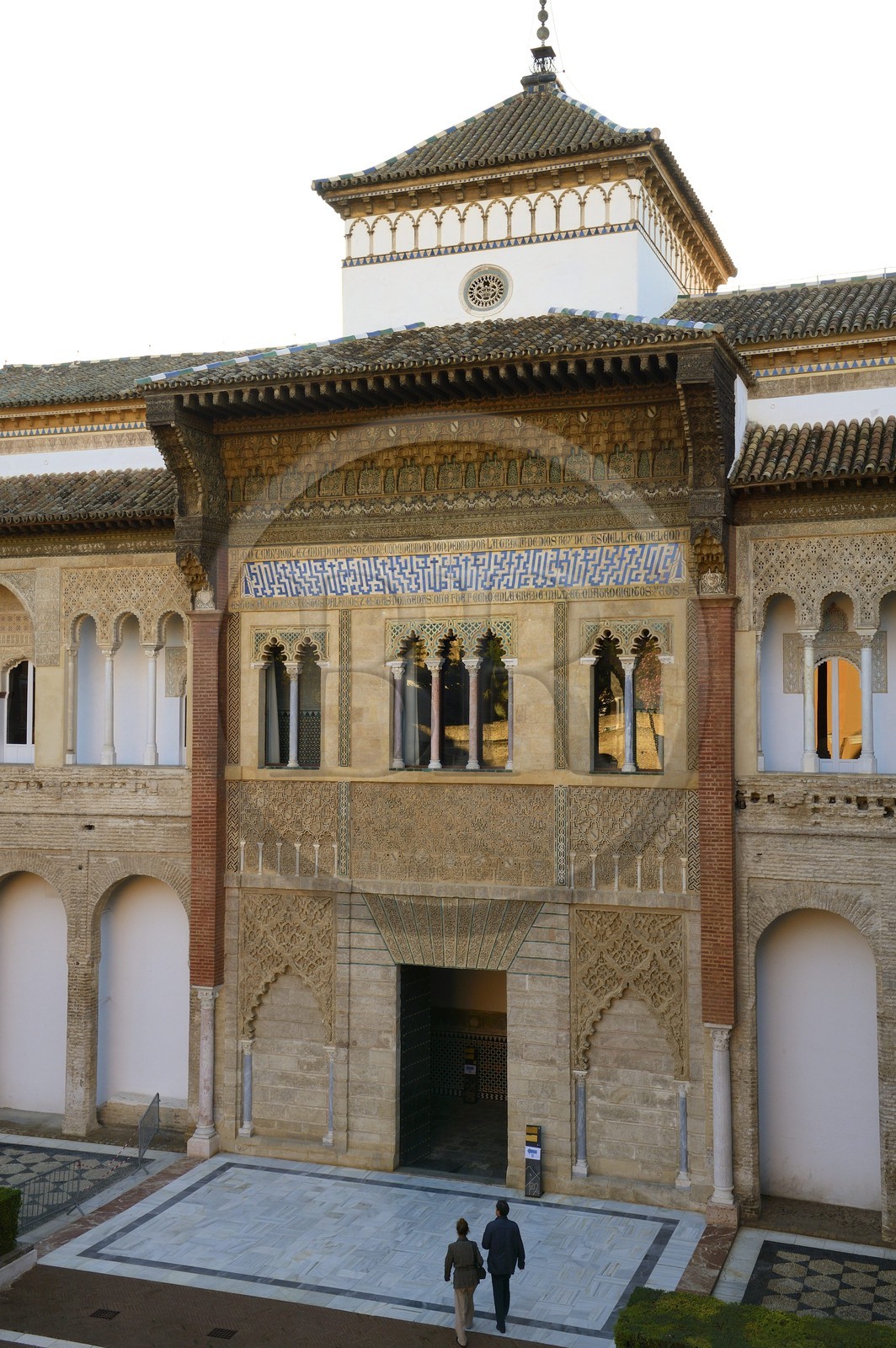 Espagne, Andalousie, Séville, Alcazar de Séville (Reales Alcazares de Sevilla), classé Patrimoine Mondial de l'UNESCO, façade du palais du roi don Pedro (Palacio de Pedro I)