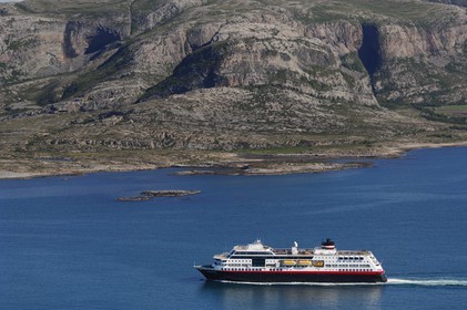 Norway, Sor-Trondelag, the Coastal express Hurtigruten (aerial view)