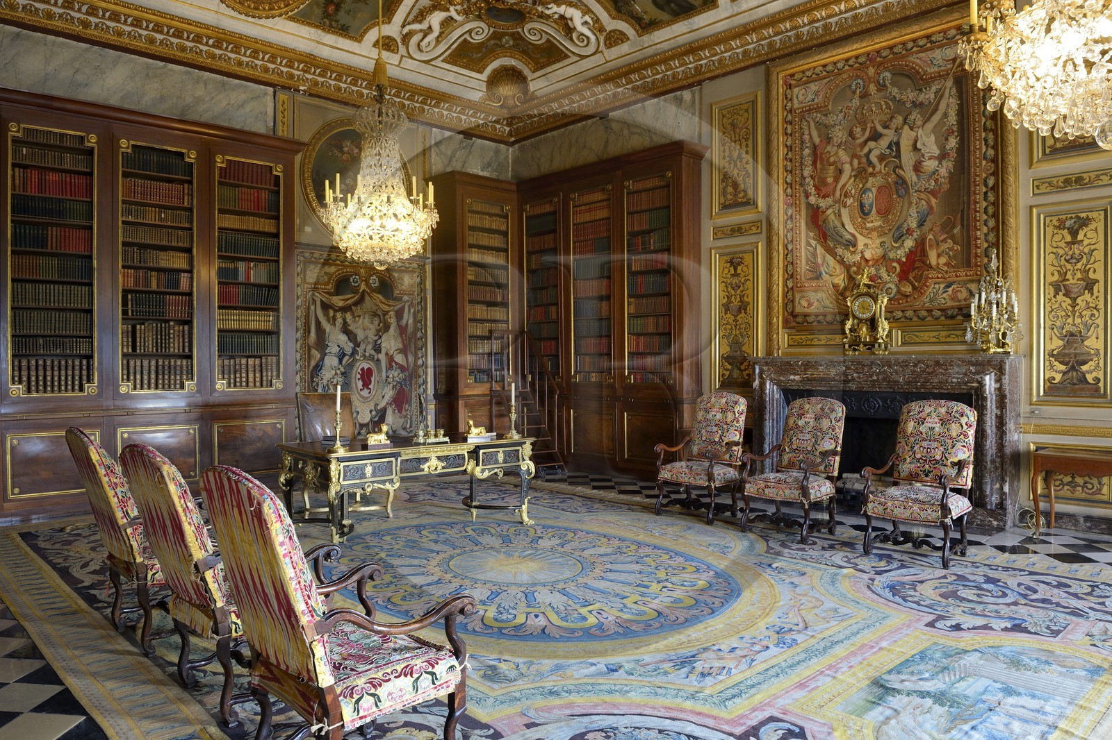 France, Seine-et-Marne (77), Maincy, le château de Vaux-le-Vicomte, l'antichambre du Roi et bibliothèque