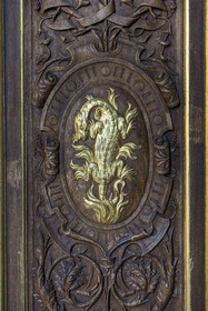 France, Seine-et-Marne, Fontainebleau, castle of Fontainebleau listed as World Heritage by UNESCO, the Francois 1er Gallery built between 1528 and 1530, the salamander emblem of Francois 1er