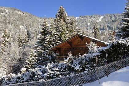 Suisse, Canton de Vaud, Villars sur Ollon, chalet sous la neige