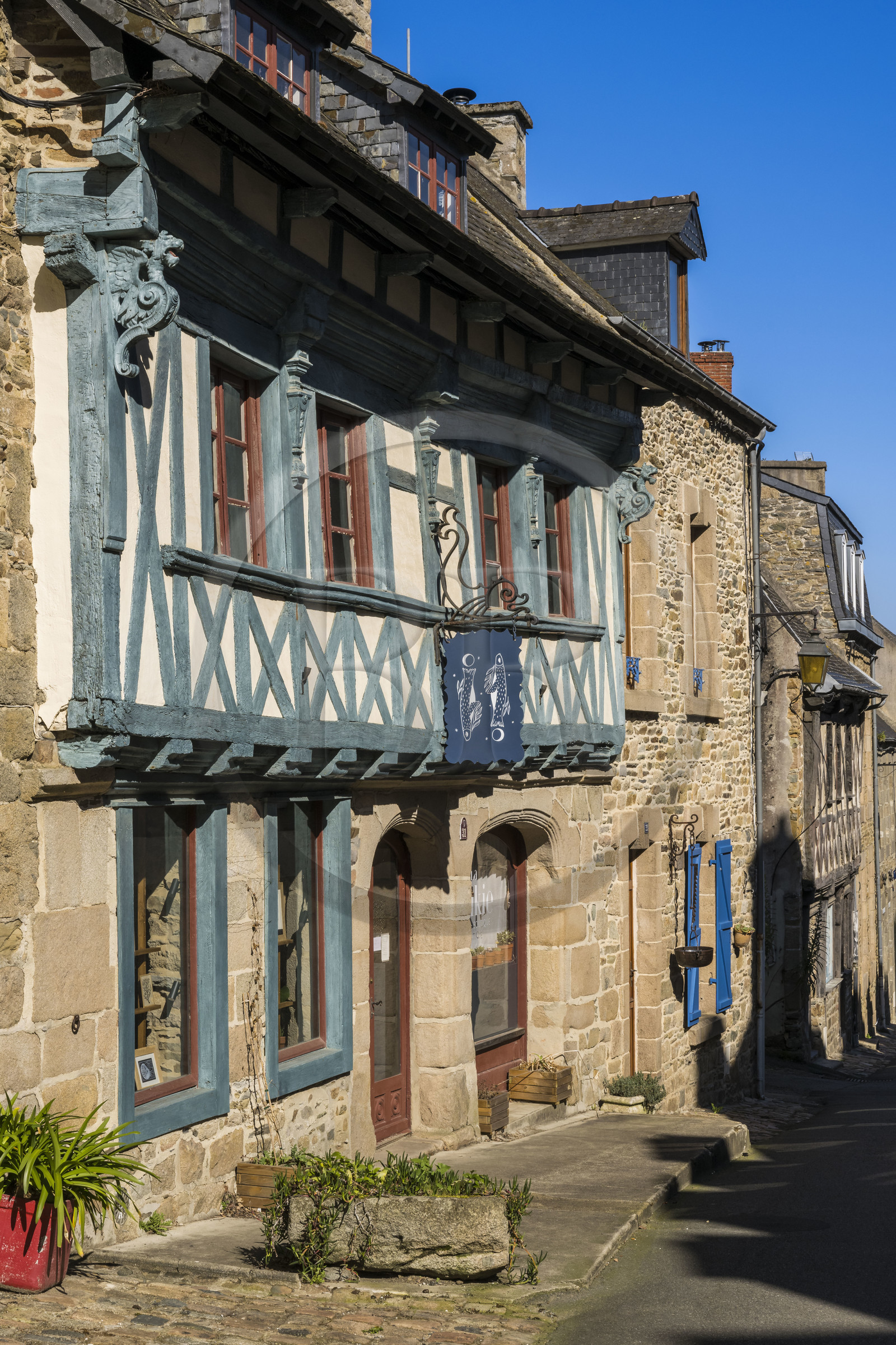 France, Côtes-d'Armor, Tréguier, facade of a half-timbered house typical of Tregor county in rue Ernest Renan