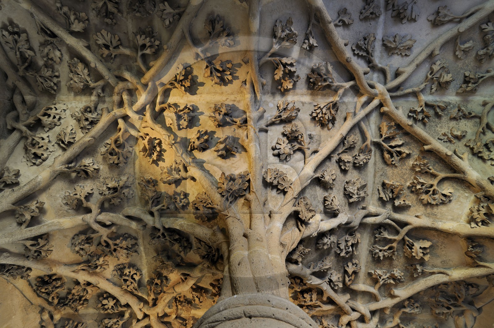 France, Paris, the Jean-sans-Peur tower was part of the Hôtel de Bourgogne (palace of the Dukes of Burgundy), built in the 15th century on the Philippe Auguste's surrounding wall, the plant decoration of the spiral staircase'vault