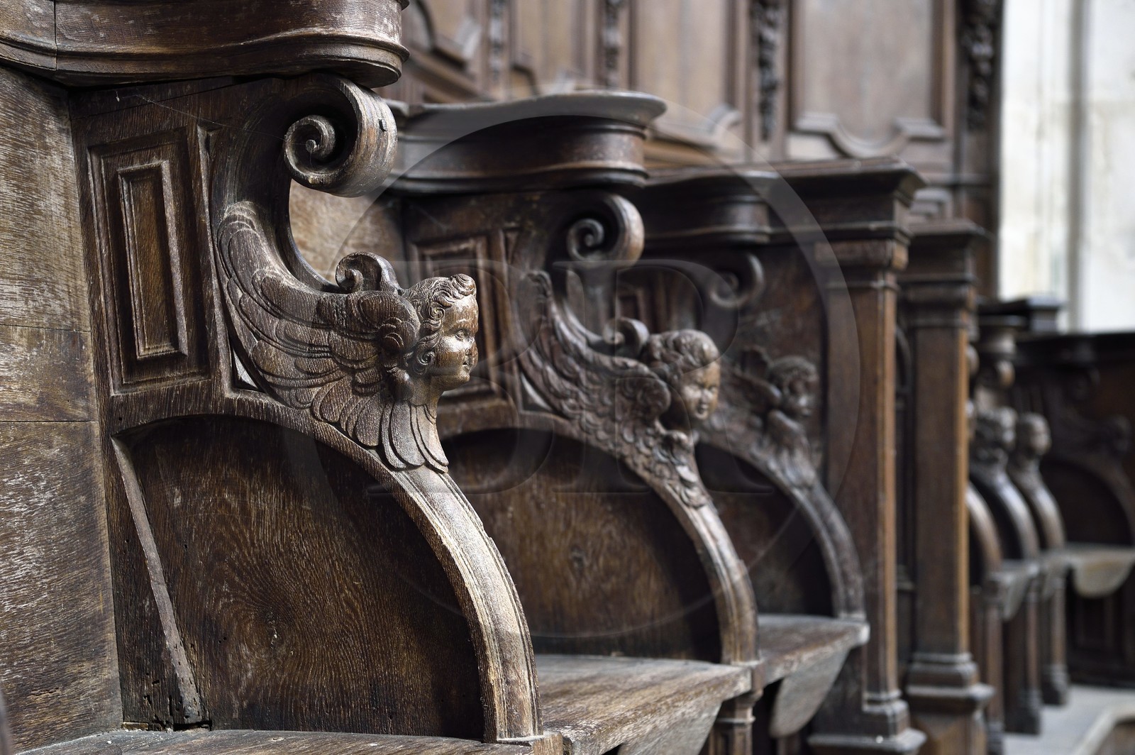 France, Meuse (55), Saint-Mihiel, église abbatiale Saint-Michel, stalles du chœur