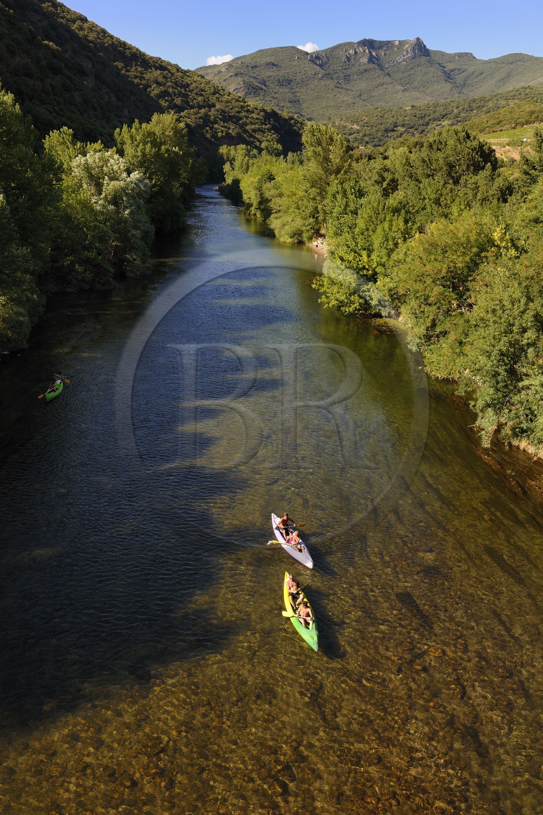 France, Herault, Orb river valley at Ceps, kayaking the river Orb