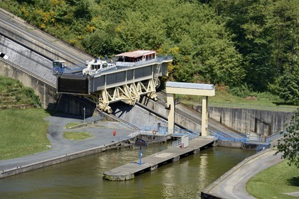 France, Moselle, the Saint-Louis-Arzviller inclined plane is part of the Marne-Rhine Canal (Canal de la Marne au Rhin) and enables the canal to cross the Vosges Mountains, it replaces 17 locks