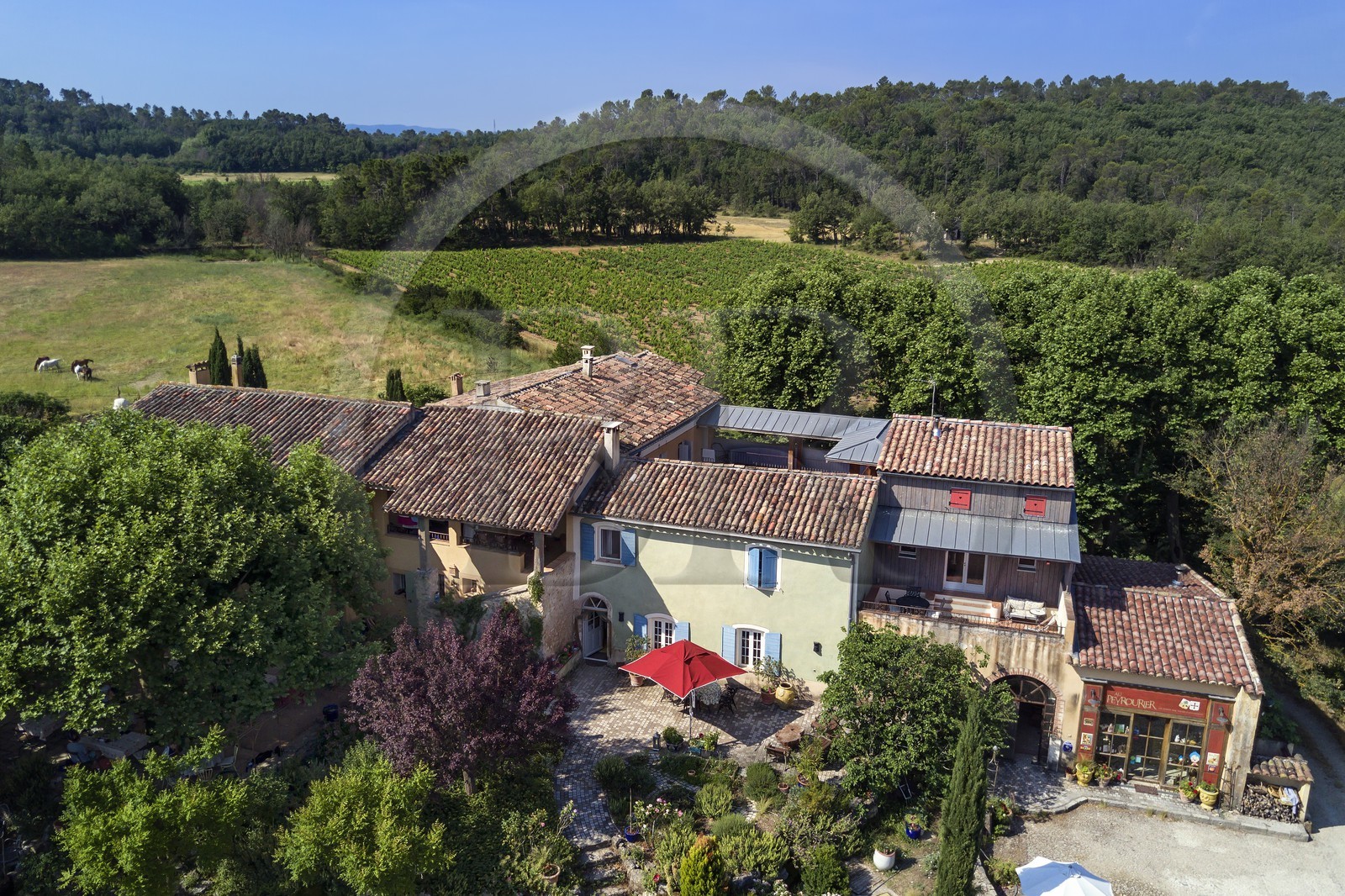 France, Var, Provence Verte (Green Provence), Bras village next to Saint Maximin, Le Peyrourier - une campagne en Provence Bed and Breakfast (aerial view)