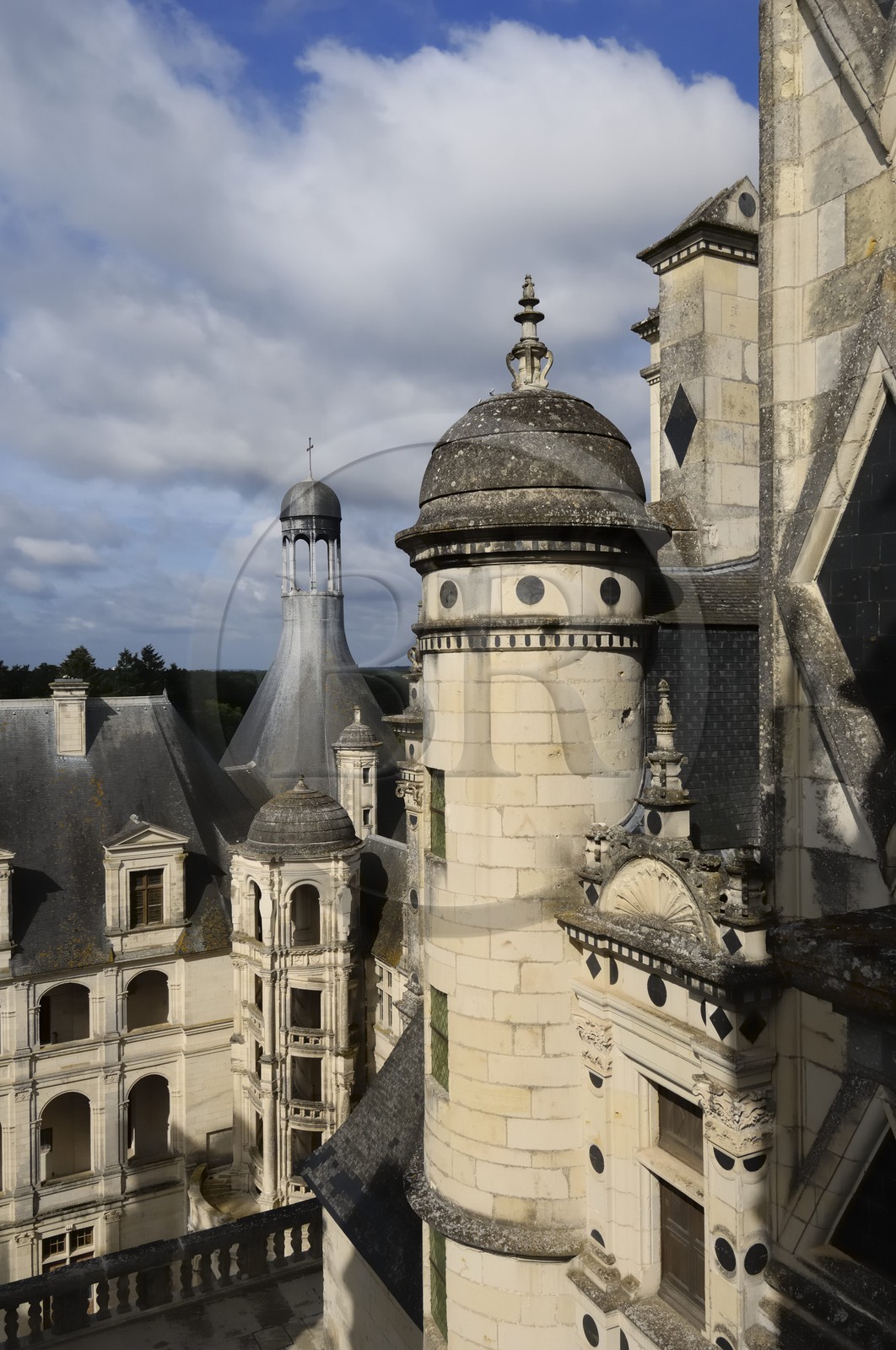 France, Loir et Cher (41), Vallée de la Loire classée Patrimoine Mondial de l' UNESCO, château de Chambord, sur la terrasse du toit