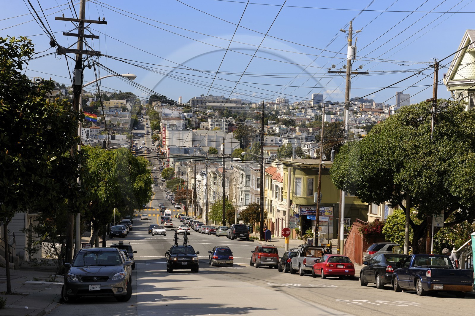 United States, California, San Francisco, Victorian wooden houses on Castro Street in the gay district