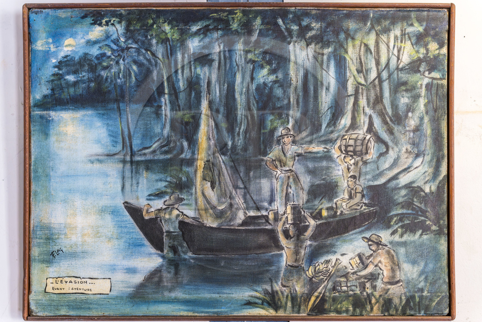 France, Guyane, Cayenne, musée départemental Alexandre-Franconie, peintures réalisées par un bagnard, Francis Lagrange dit Flag, condamné pour escroquerie et faux monnayage mais qui était aussi faussaire et artiste, elles retracent la vie (et le mort) au bagne