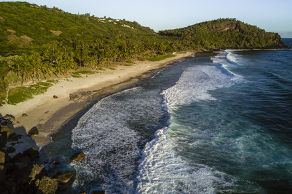 France, Reunion island (French overseas department), the coast at Petite-Ile and the Grand-Anse beach at the foot of the Grande-Anse peak (aerial view)