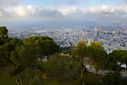 Israel, Haifa, downtown and the port seen from Mount Carmel